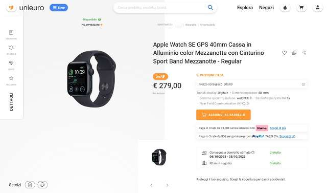 apple watch se 2 unieuro 279 euro