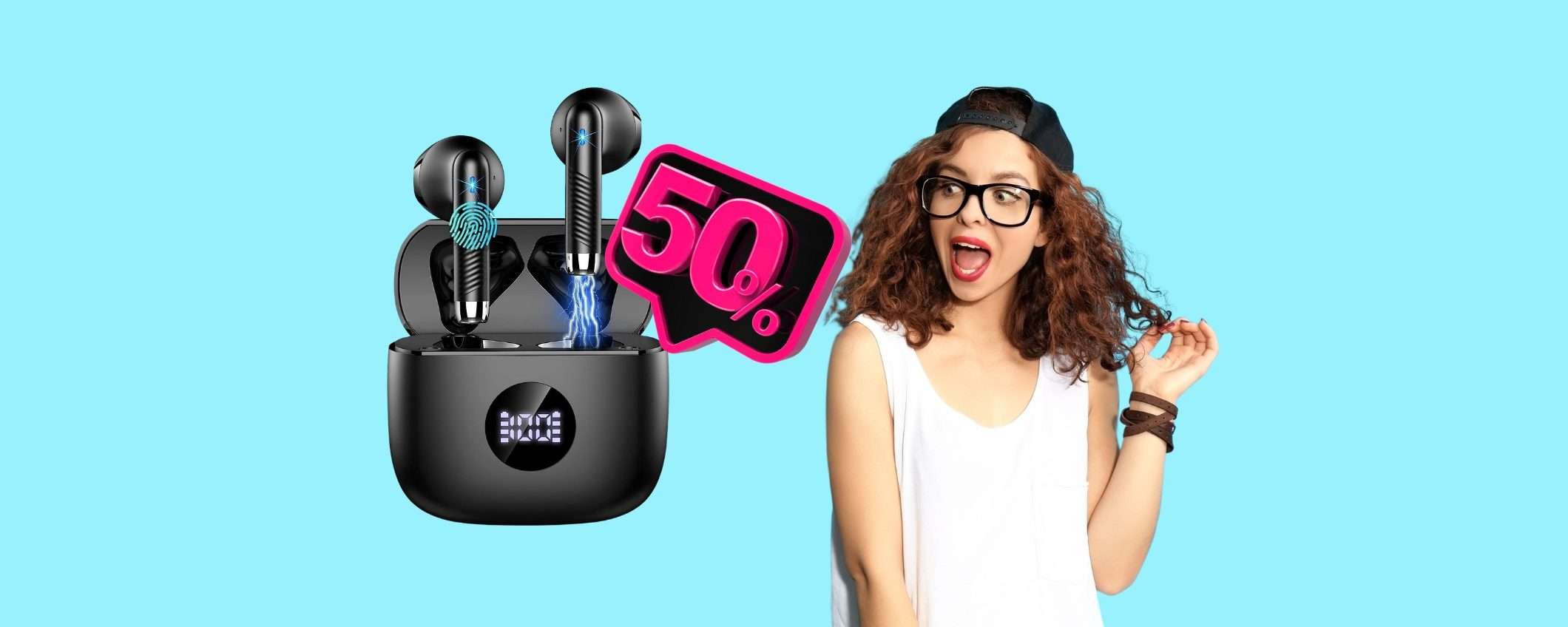 Auricolari Bluetooth con autonomia da 40h e impermeabili al 50% Auricolari Bluetooth con autonomia da 40h e impermeabili al 50%