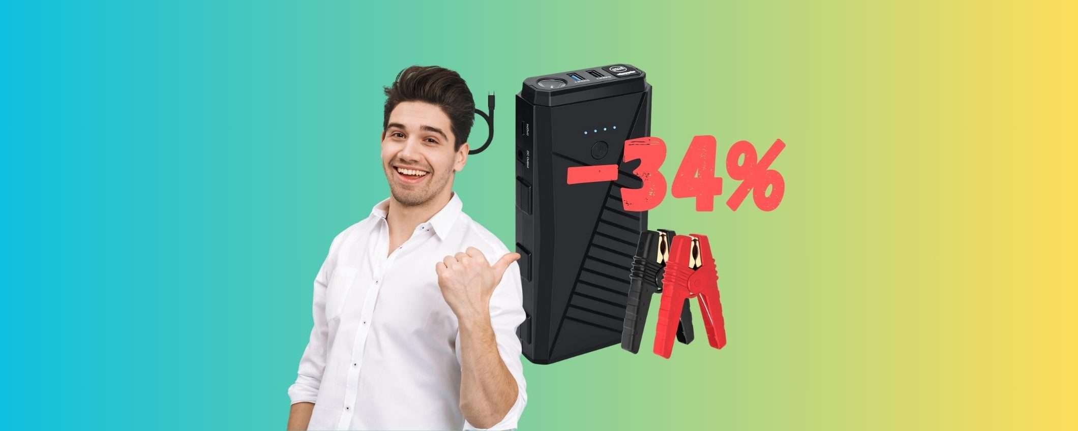 Avviatore di emergenza portatile, powerbank e torcia LED (34%) Avviatore di emergenza portatile, powerbank e torcia LED (34%)