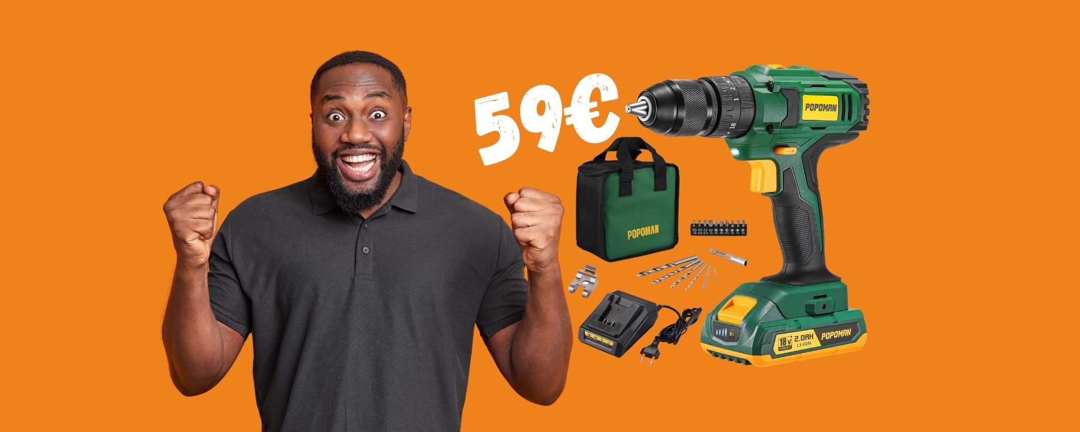 Avvitatore e trapano a percussione con batteria da 18V a SOLI 59€ Avvitatore e trapano a percussione con batteria da 18V a SOLI 59€