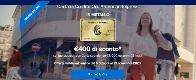 carta oro american express 400 euro sconto