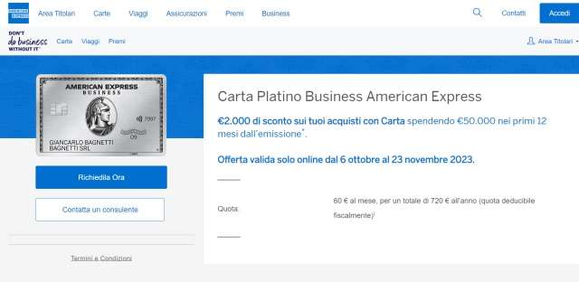 carta platino business amex offerta