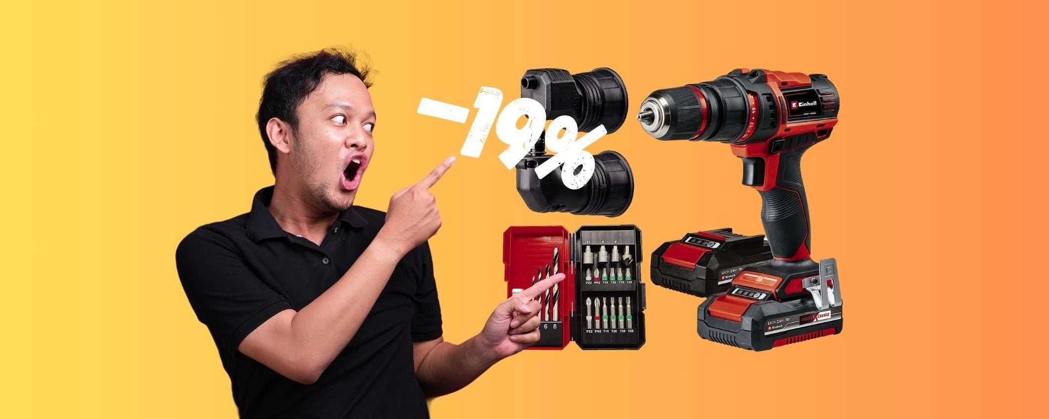 Trapano avvitatore a batteria con tanti accessori a un OTTIMO PREZZO (-19%) Trapano avvitatore a batteria con tanti accessori a un OTTIMO PREZZO (-19%)