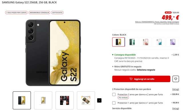 galaxy s22 mediaworld 499 euro