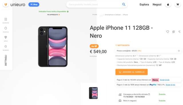 iphone 11 549 euro unieuro