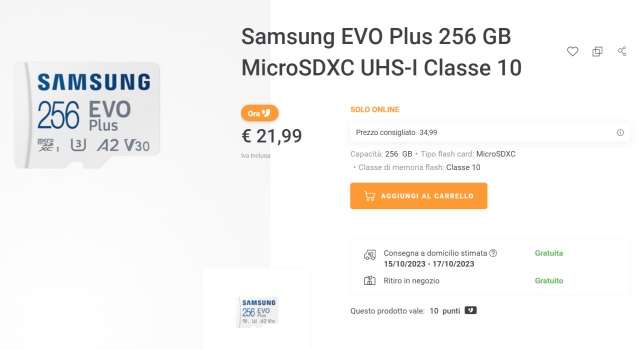 microsd samsung evo plus 256 gb unieuro