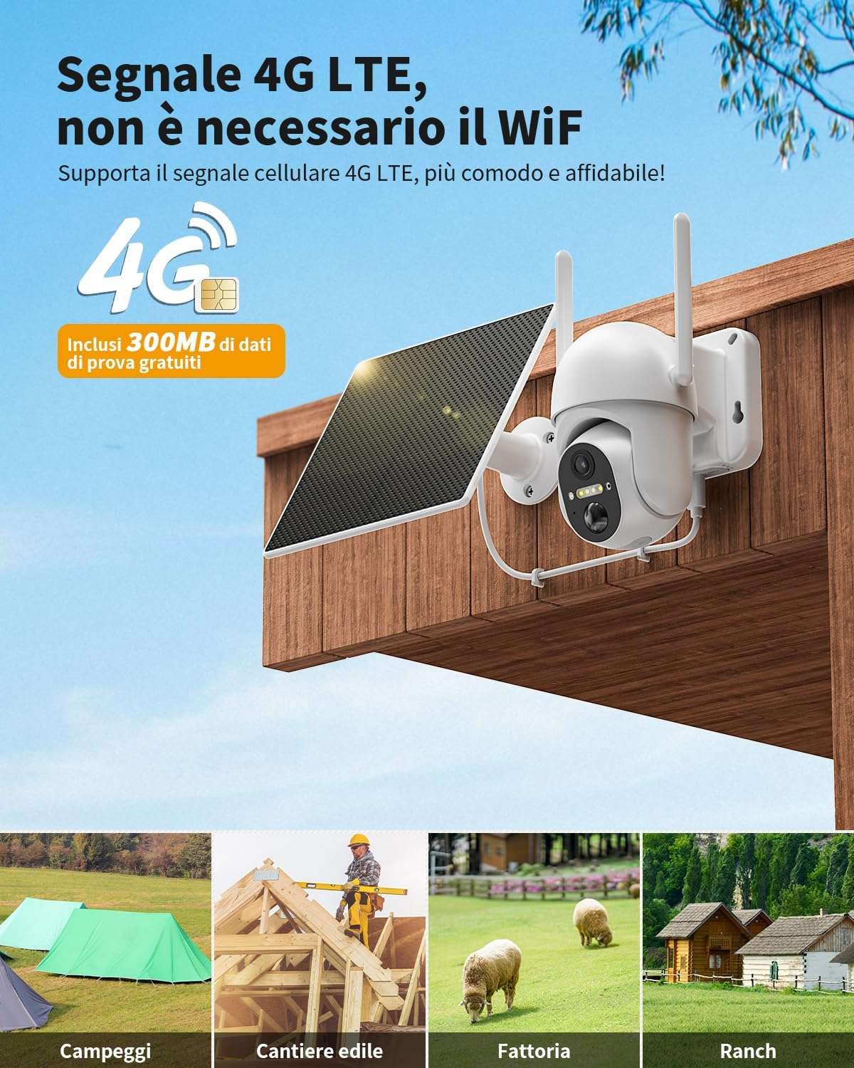 Telecamera Finta Di Sicurezza Con Pannello Solare 20W E Sensore Movimento – Esterna IP65 Con LED Infrarossi E Led Rosso Lampeggiante