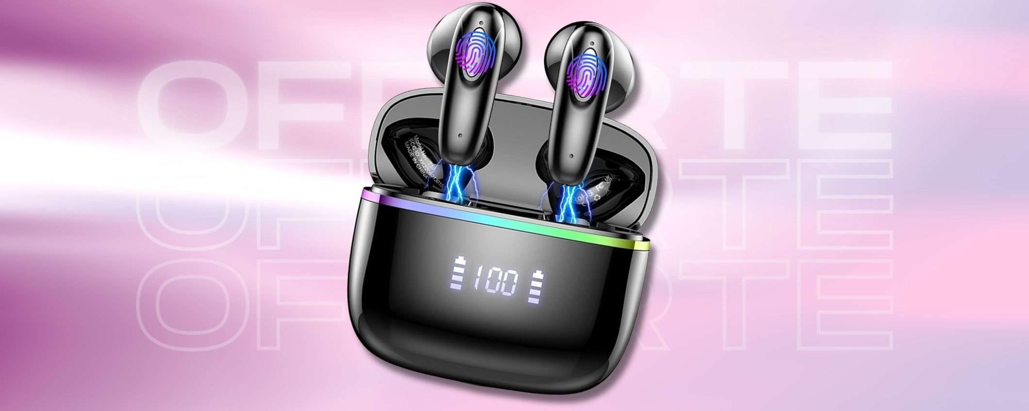 Auricolari Bluetooth 40 ore con controlli touch e display LED (19€)