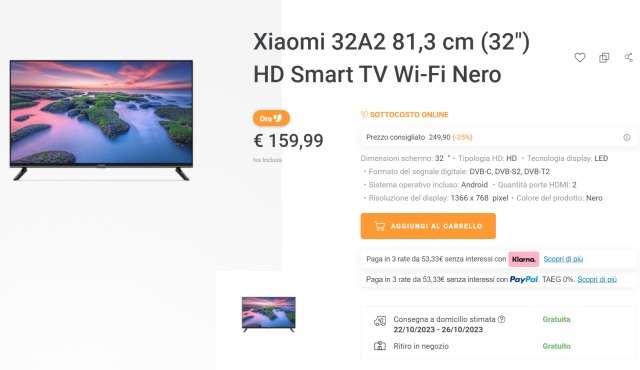 tv xiaomi a2 32 pollici unieuro