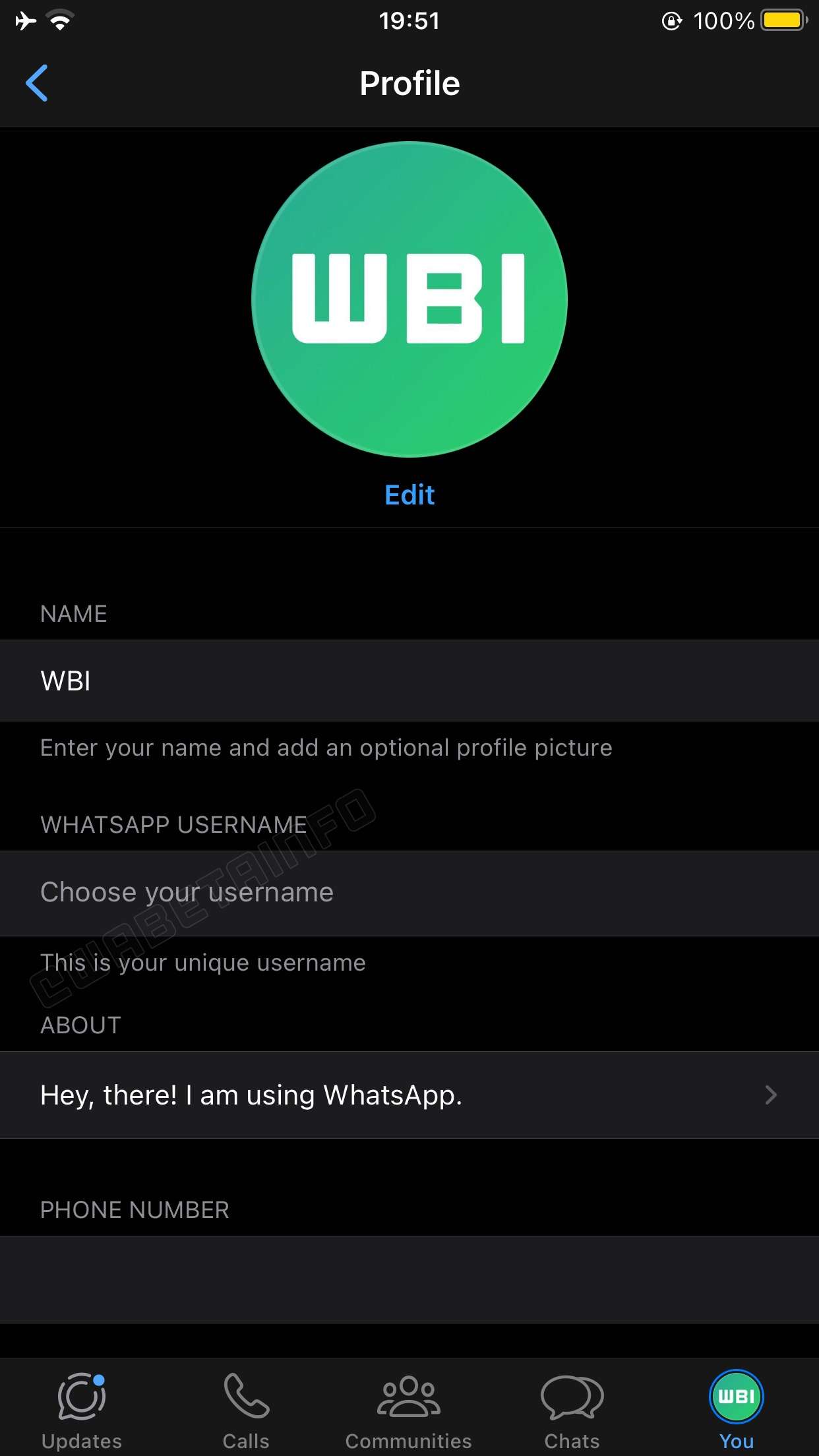 whatsapp nome utente