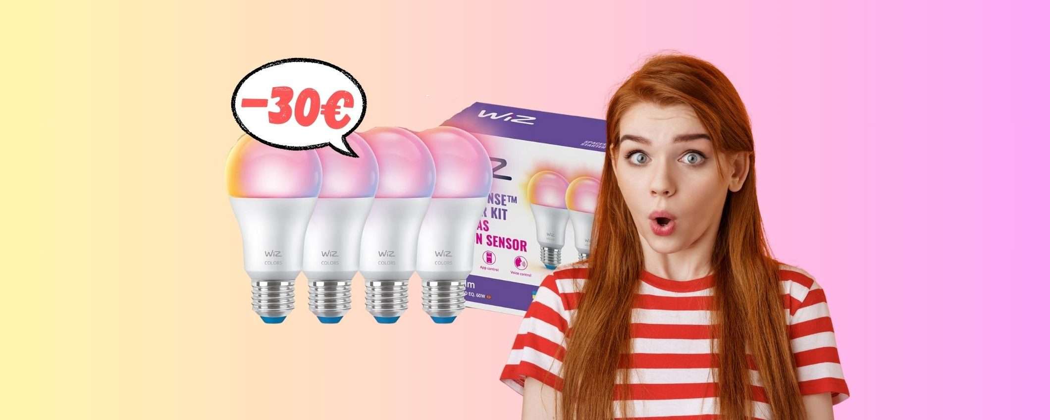 WiZ: 4 lampadine smart colorate a PREZZO SHOCK (-30€) WiZ: 4 lampadine smart colorate a PREZZO SHOCK (-30€)