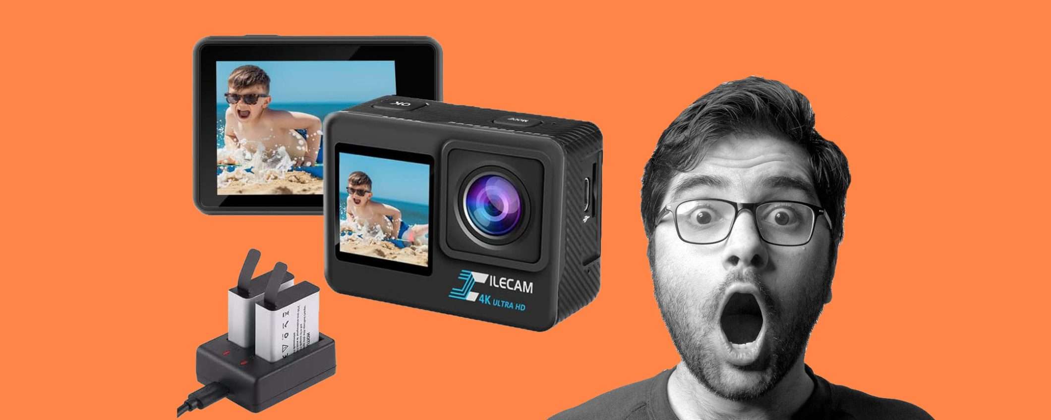 Action Cam 4K UHD con 2 schermi in offerta del 17%+coupon10% Action Cam 4K UHD con 2 schermi in offerta del 17%+coupon10%