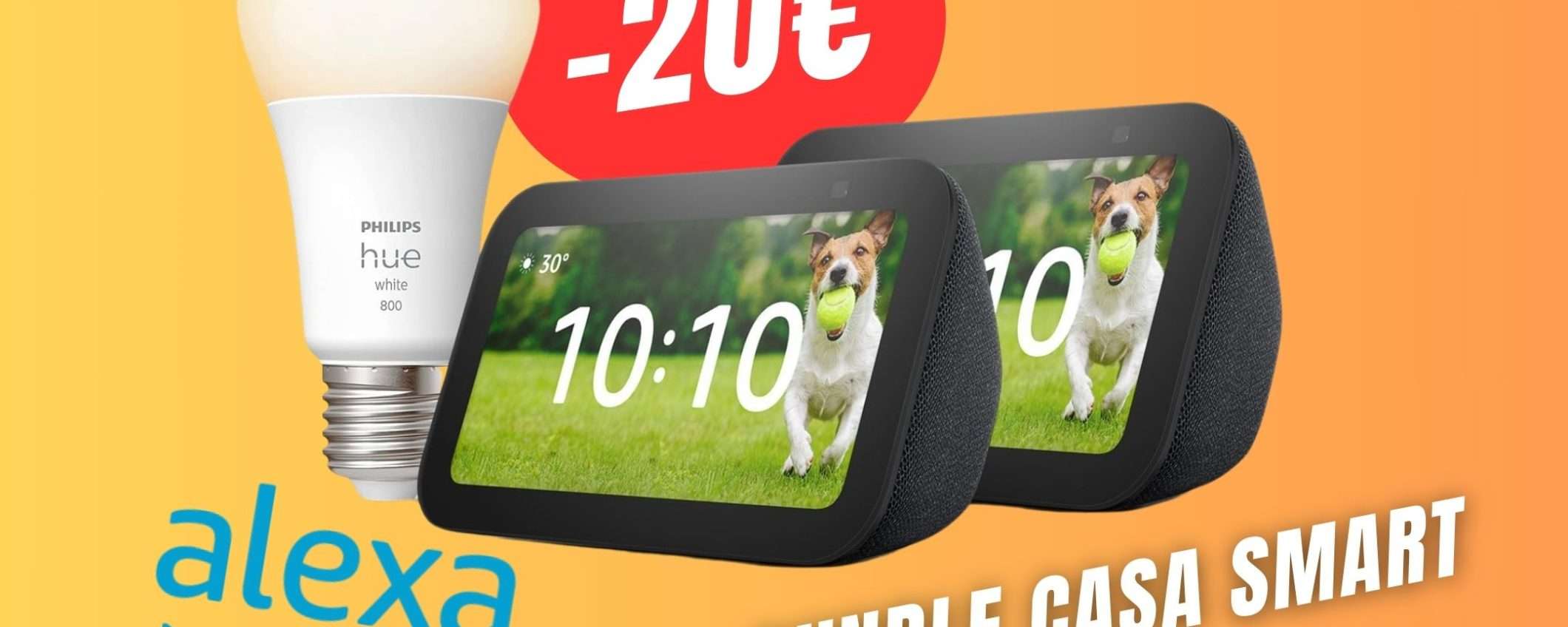 Il Bundle Amazon Alexa con 2 Echo Show + Lampadina Philips Hue è scontato di ben 20€! Il Bundle Amazon Alexa con 2 Echo Show + Lampadina Philips Hue è scontato di ben 20€!