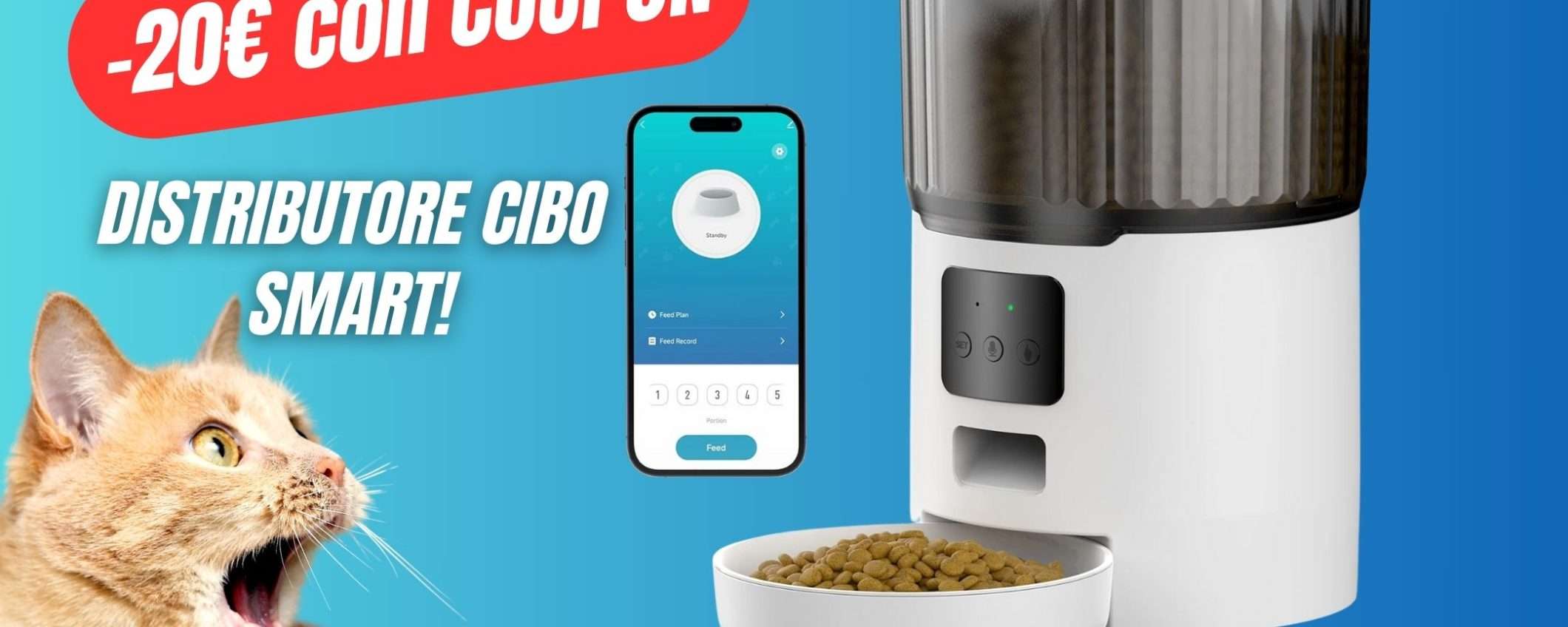 Questo Distributore automatico di Cibo per Cani e Gatti è controllabile anche da Smartphone! (e costa 20€ in meno grazie al COUPON)