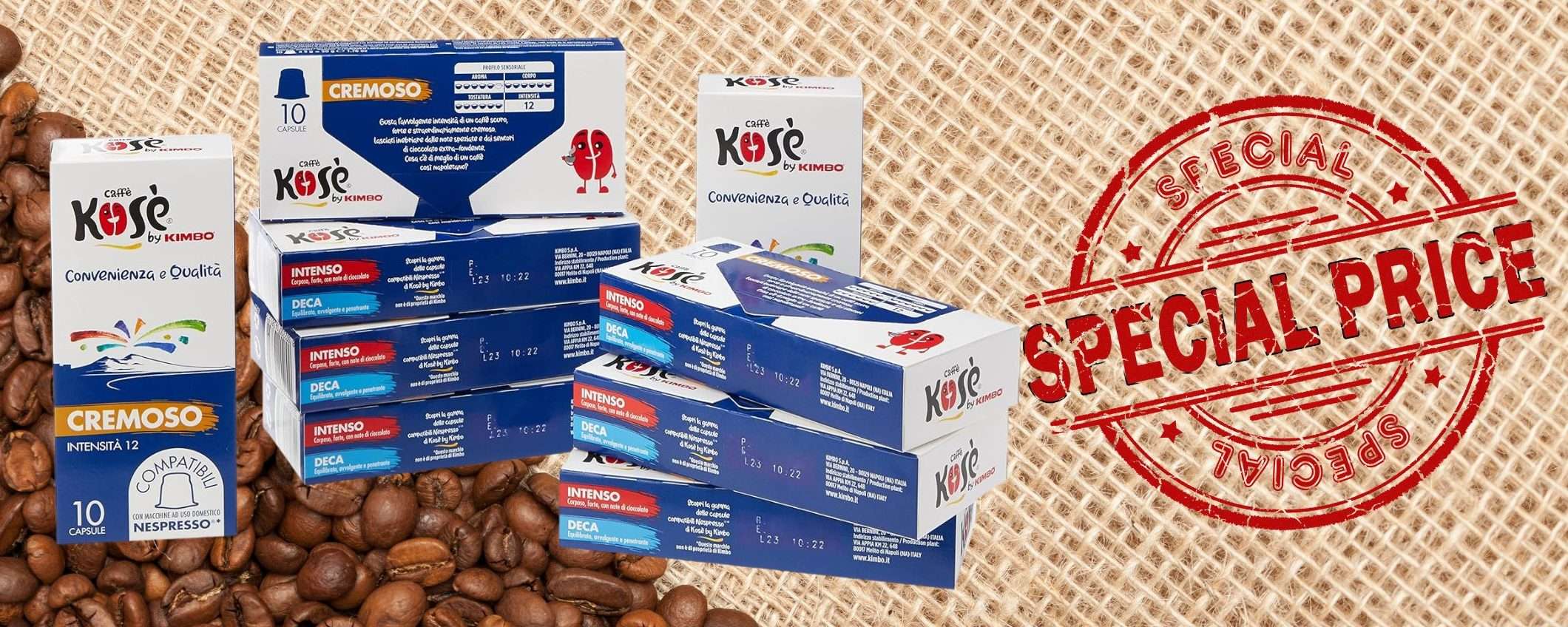 Kosè By Kimbo Cremoso, prezzo WOW su Amazon: 100 capsule NESPRESSO a 13,99€