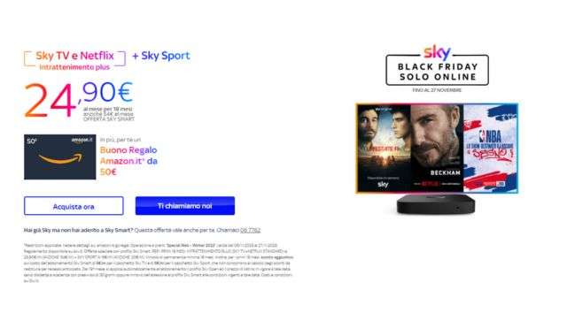 Sky TV e Netflix e Sky Sport offerta Black Frida