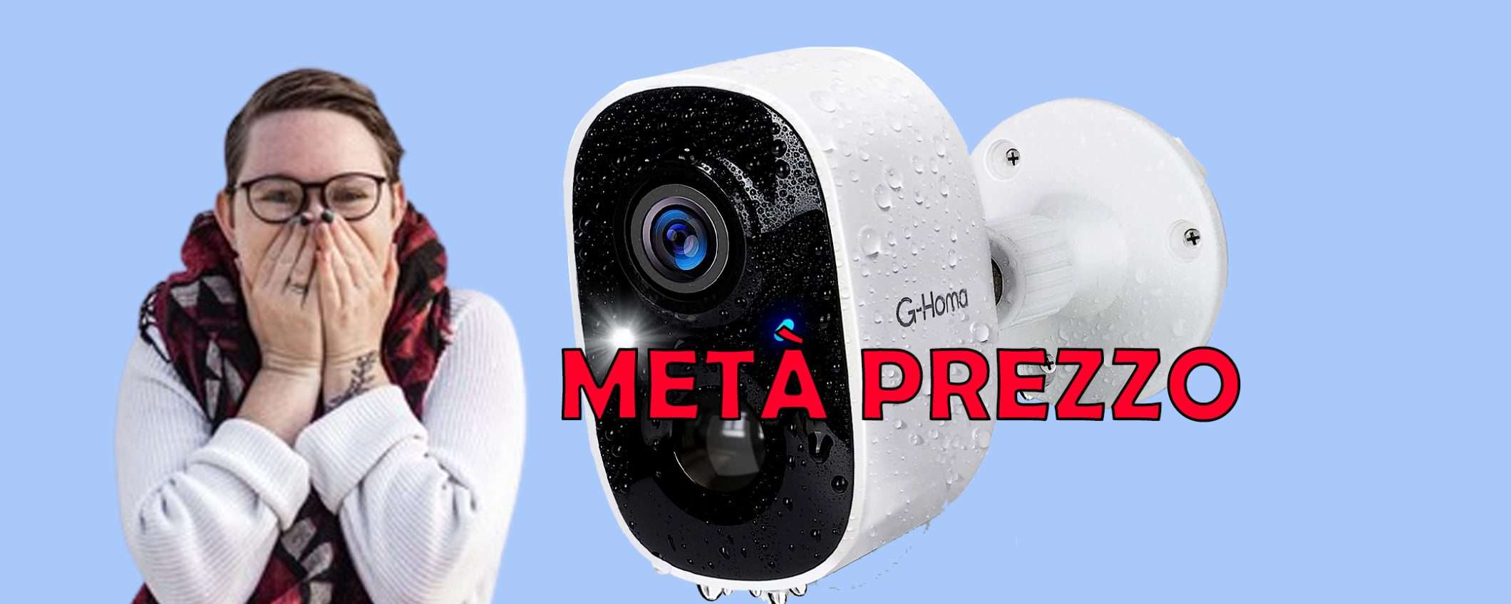 Videocamera G-Homa Esterna Wireless Con 2K, Visione Notturna A Colori, Audio Bidirezionale, Sensore PIR, Allarme Sirena, IP65