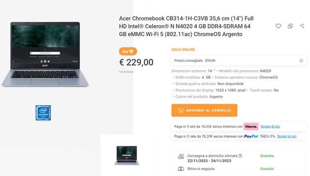 acer chromebook cb314 unieuro