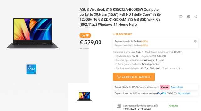 asus vivobook s15 unieuro