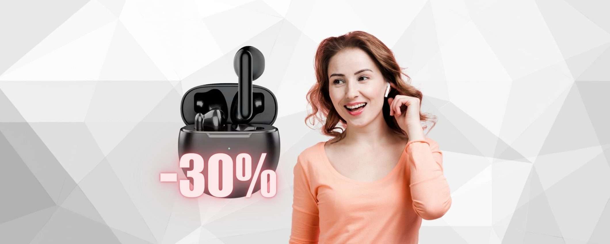 Auricolari Bluetooth impermeabili e con cancellazione rumore al 30% Auricolari Bluetooth impermeabili e con cancellazione rumore al 30%