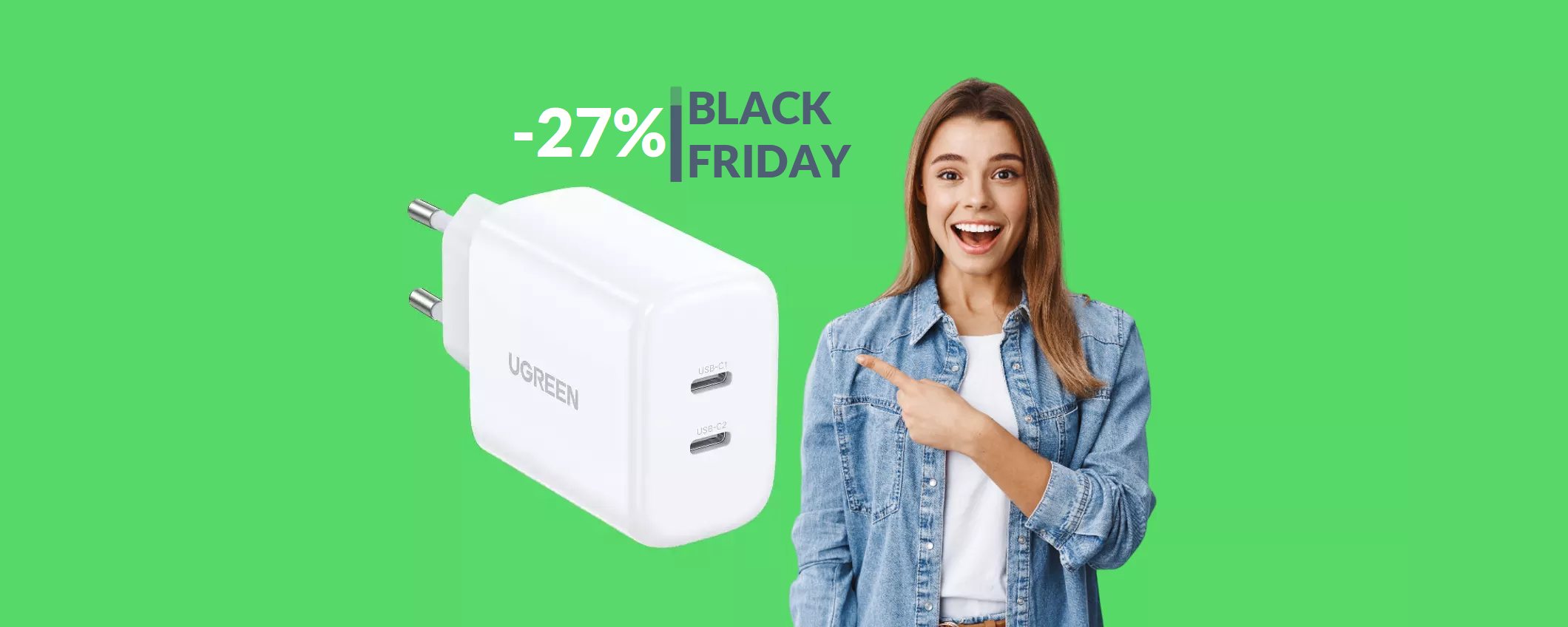 Caricabatterie USB C a DOPPIO ingresso: il top con soli 18€