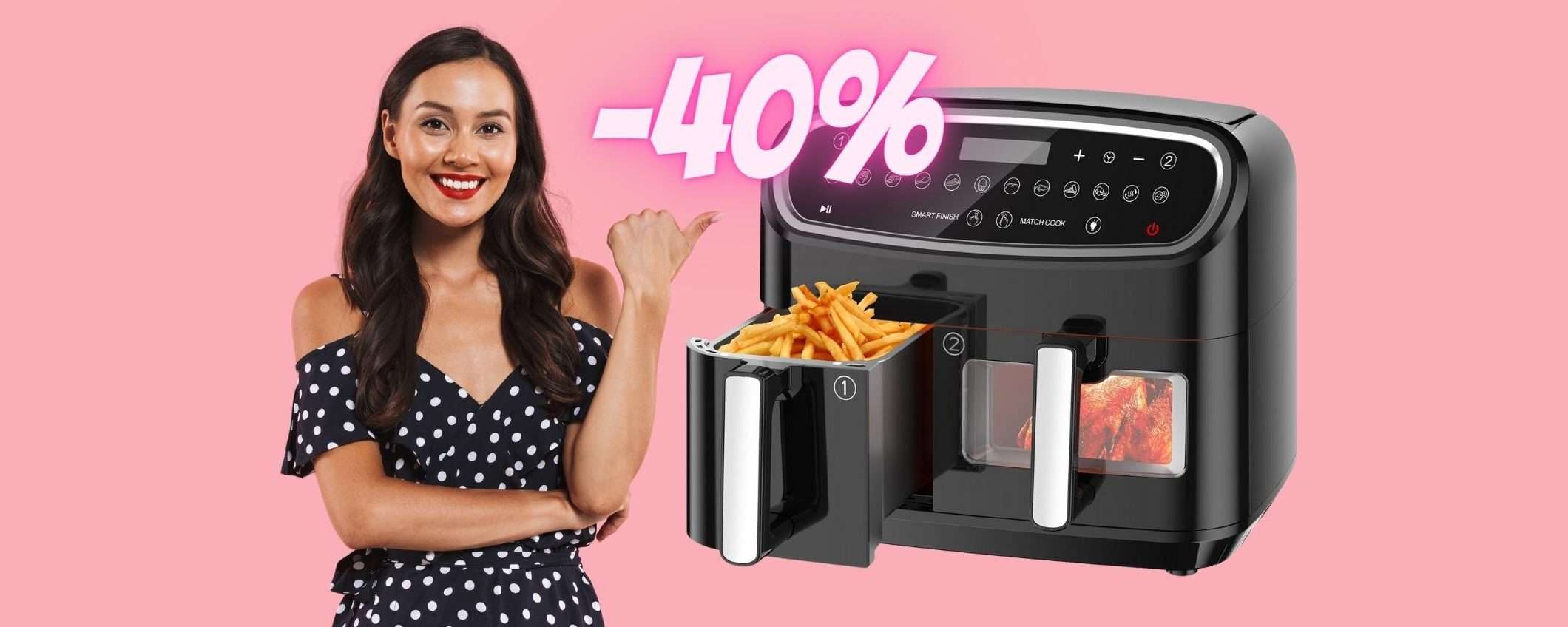 Friggitrice ad aria doppio cestello da 10L e 12 programmi (-40%) Friggitrice ad aria doppio cestello da 10L e 12 programmi (-40%)