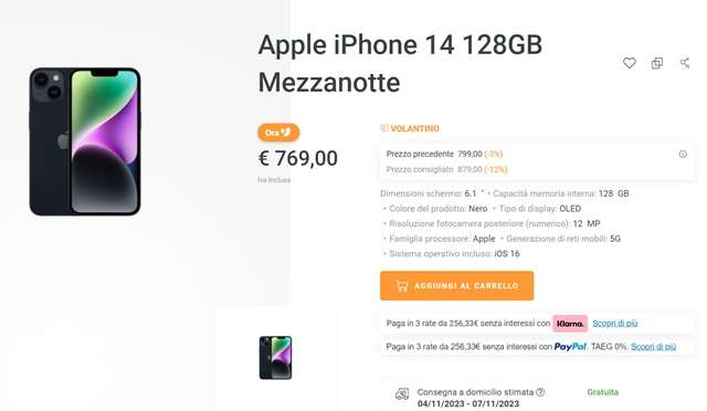 iphone 14 769 euro unieuro