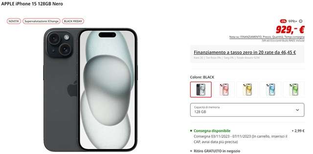 iphone 15 tasso zero mediaworld