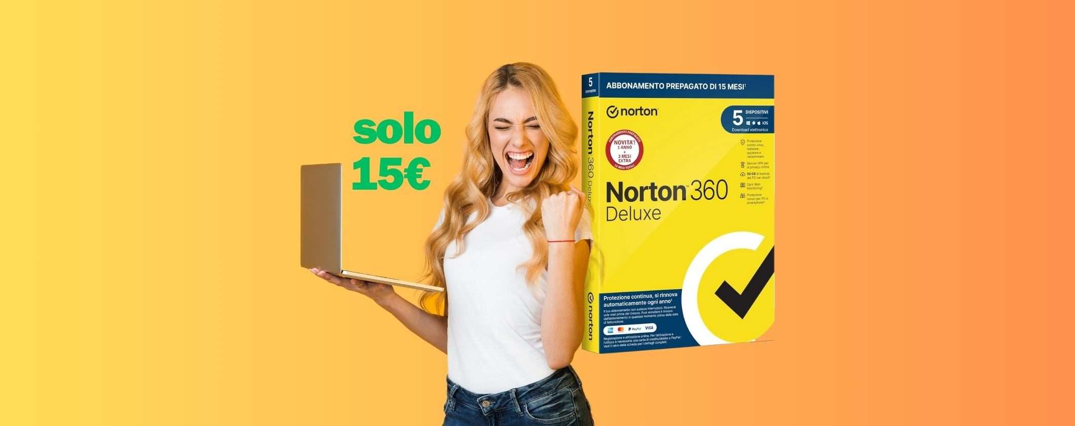 Norton 360 Deluxe 2024: tuo a 15€ con il Black Friday Amazon Norton 360 Deluxe 2024: tuo a 15€ con il Black Friday Amazon