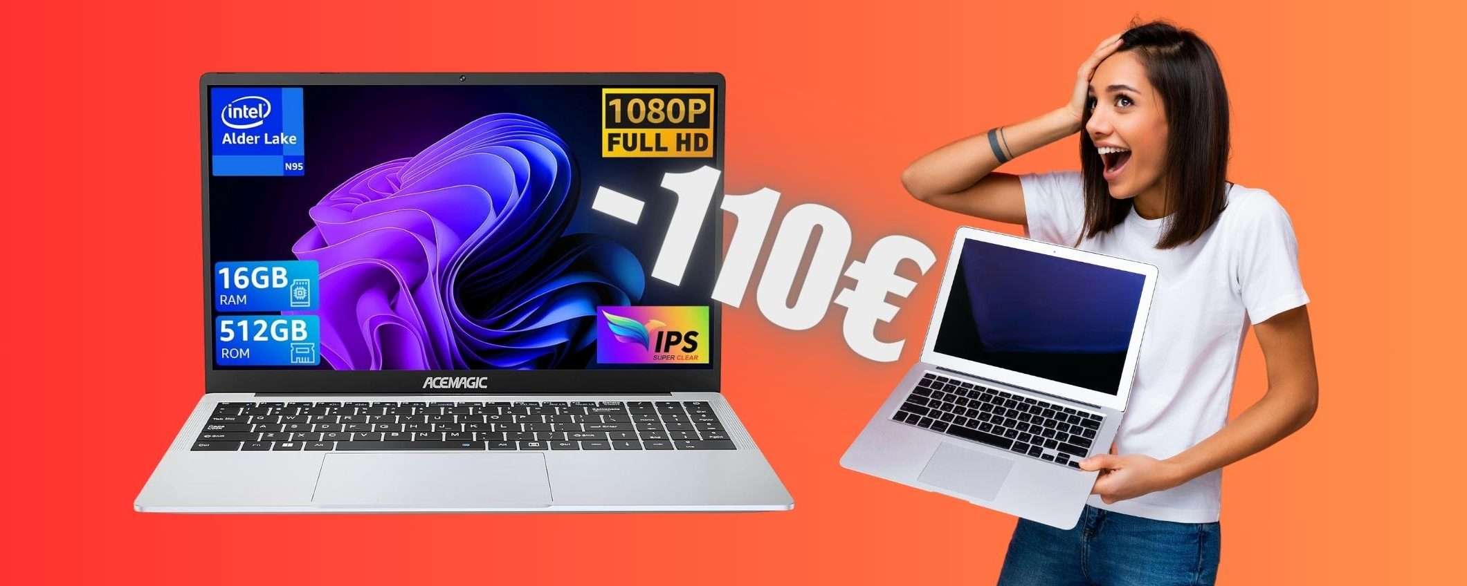 Portatile da 15,6 pollici FHD, CPU Intel e 16GB di RAM a -110€ Portatile da 15,6 pollici FHD, CPU Intel e 16GB di RAM a -110€