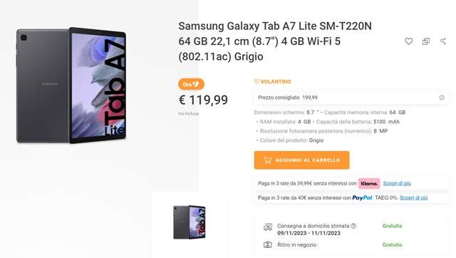 samsung galaxy tab a7 lite 119 euro
