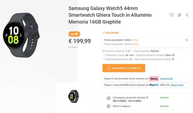 samsung galaxy watch 5 199 euro unieuro