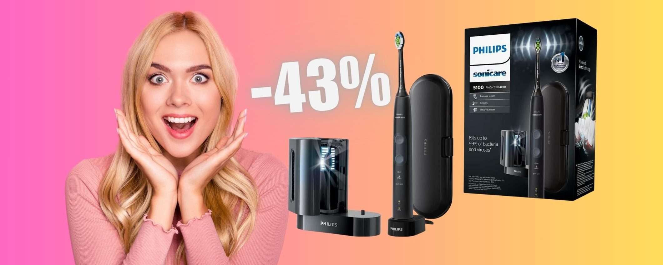 Spazzolino elettrico sonico Philips Sonicare al 43% in MENO