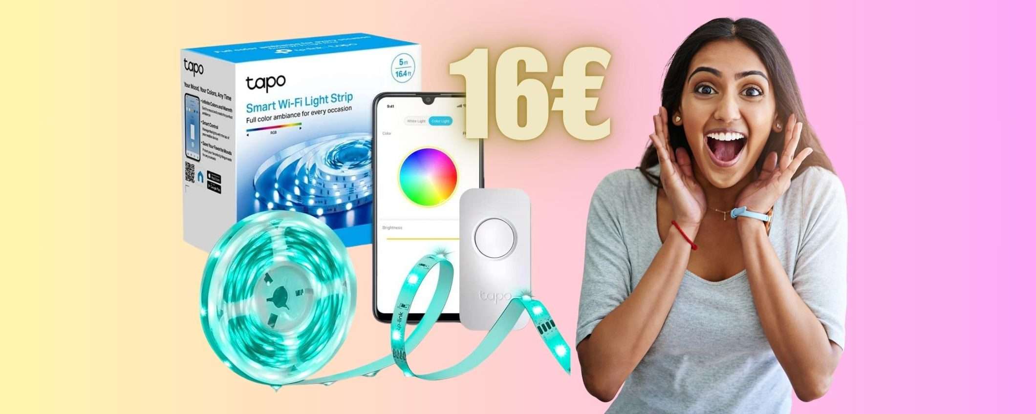 Striscia LED multicolor WiFi TP-Link Tapo: 5 metri a soli 16€, WOW Striscia LED multicolor WiFi TP-Link Tapo: 5 metri a soli 16€, WOW