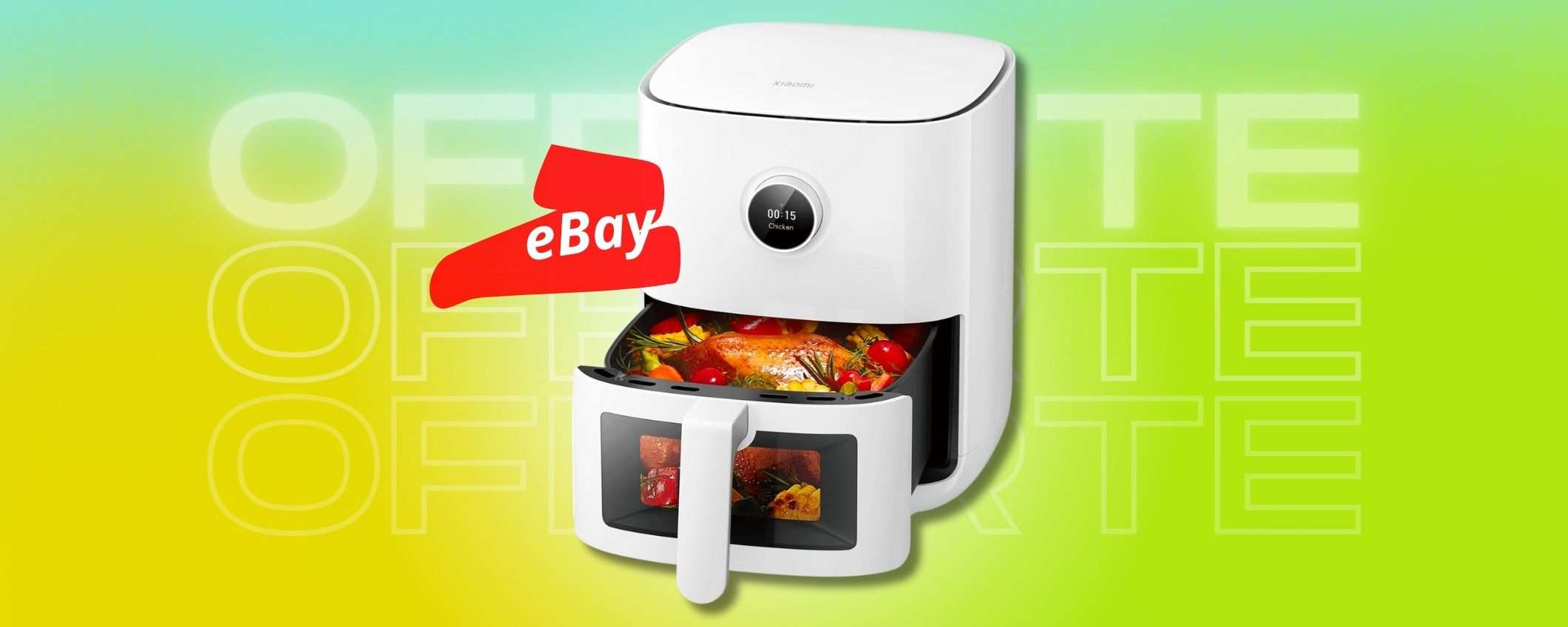 Friggitrice ad aria Xiaomi, 4L di capienza e sportello in vetro (eBay) Friggitrice ad aria Xiaomi, 4L di capienza e sportello in vetro (eBay)