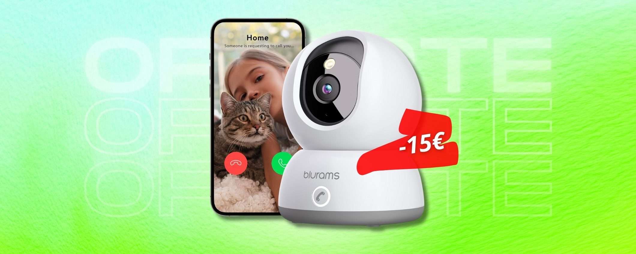 Telecamera WiFi 2K con rotazione a 360 gradi, 30€ un affare