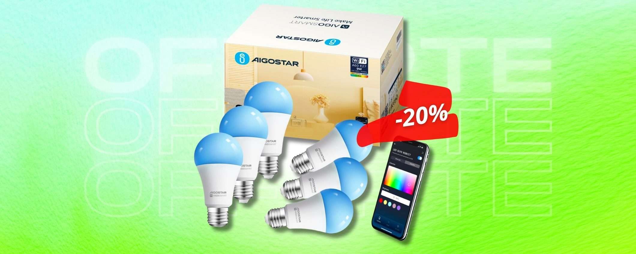 6 colorate Lampadine Smart Alexa e Google a 5€ ciascuna: AFFARE