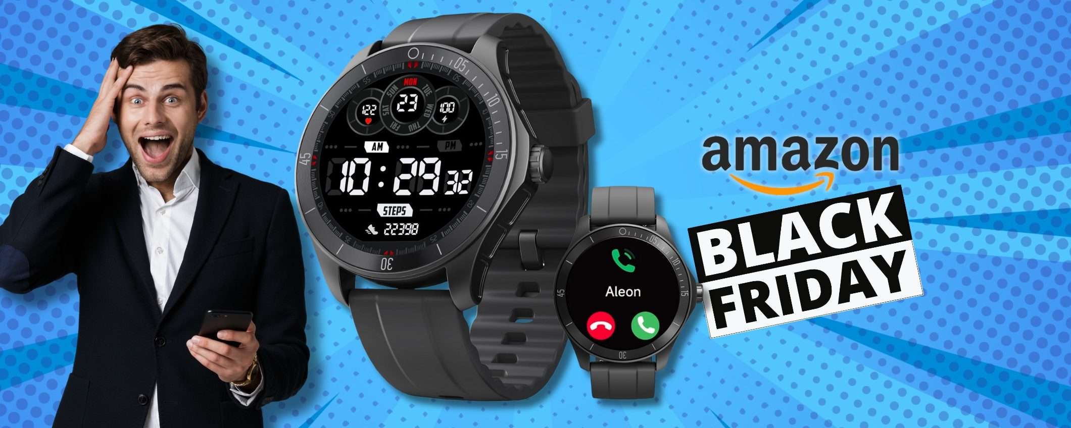 Smartwatch Alexa Integrata, chiamate Bluetooth e tanto altro: 25€ ora