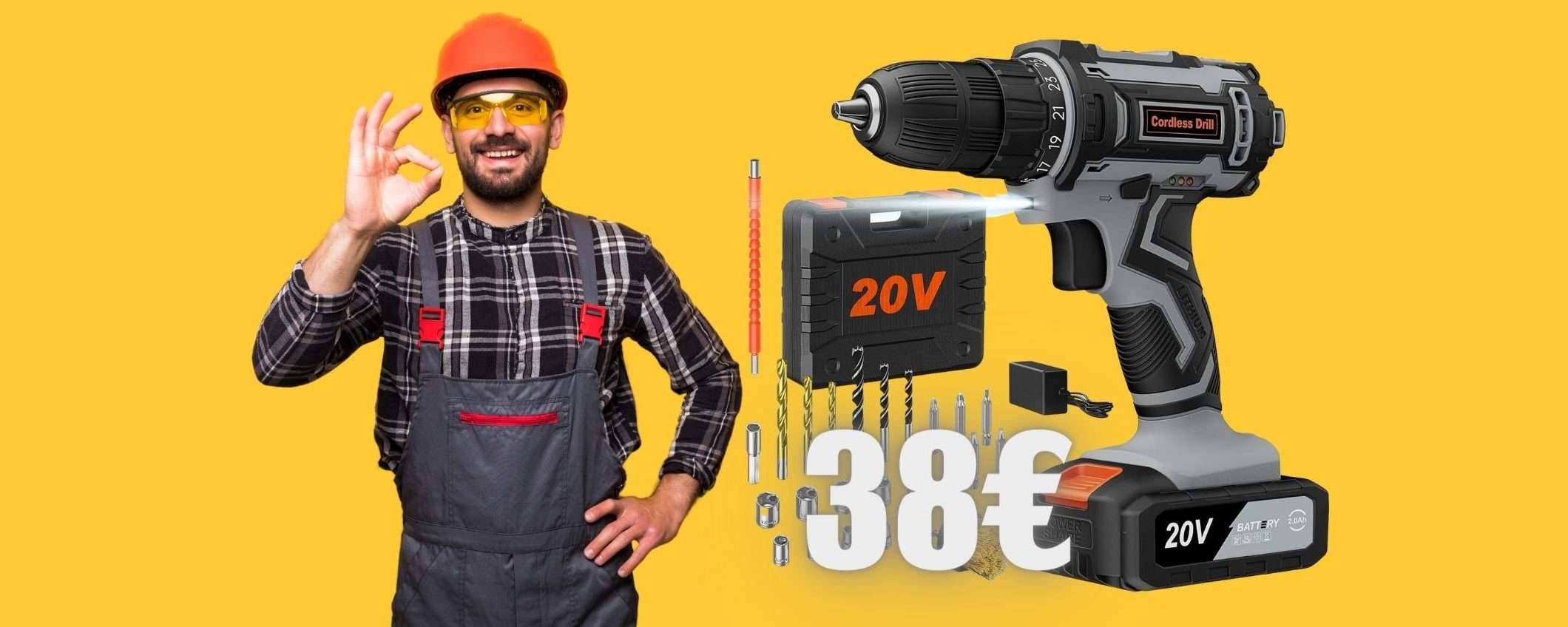 Trapano avvitatore a batteria con 25 accessori e valigetta a soli 38€ Trapano avvitatore a batteria con 25 accessori e valigetta a soli 38€