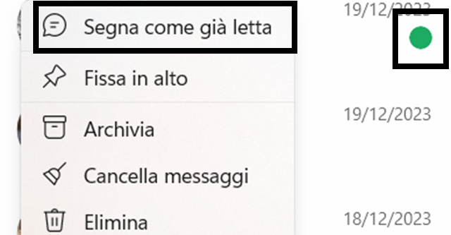 Come utilizzare "segna come già letta". 