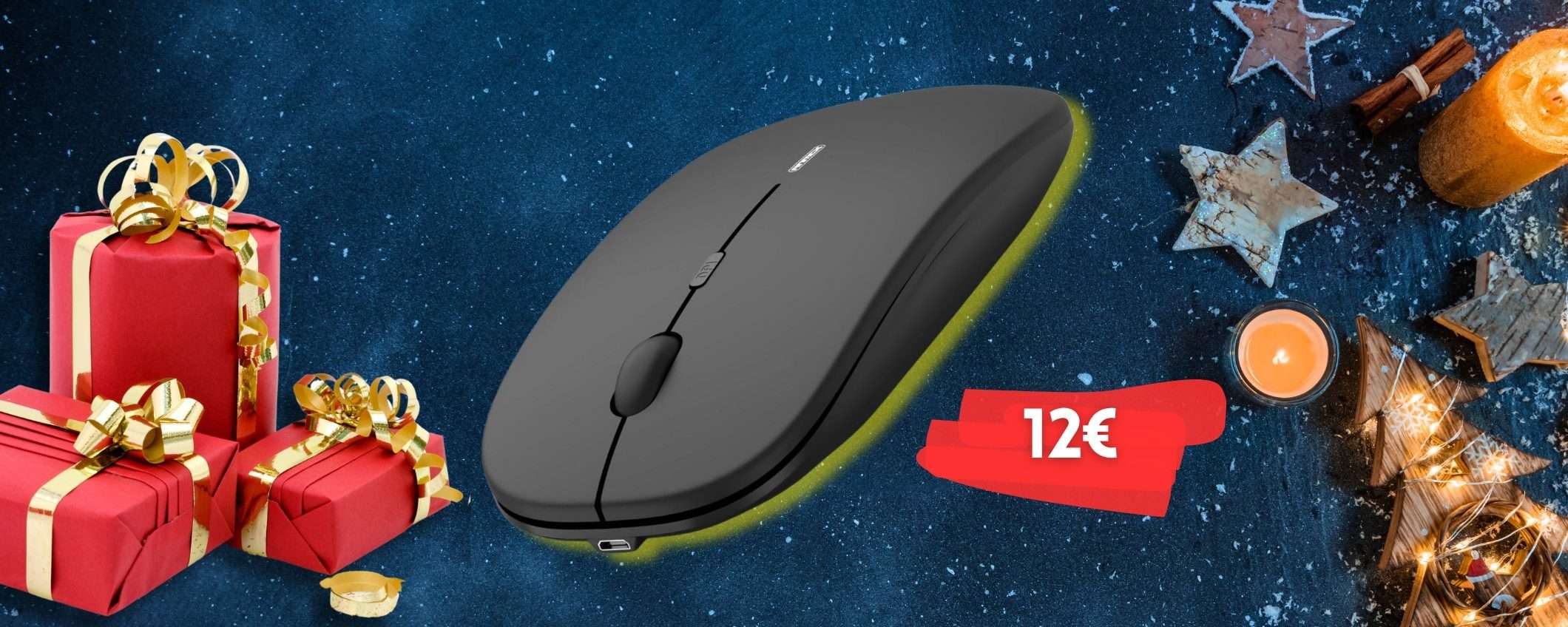 Design ERGONOMICO: mouse wireless ricaricabile, Clic Silenzioso (12€) Design ERGONOMICO: mouse wireless ricaricabile, Clic Silenzioso (12€)