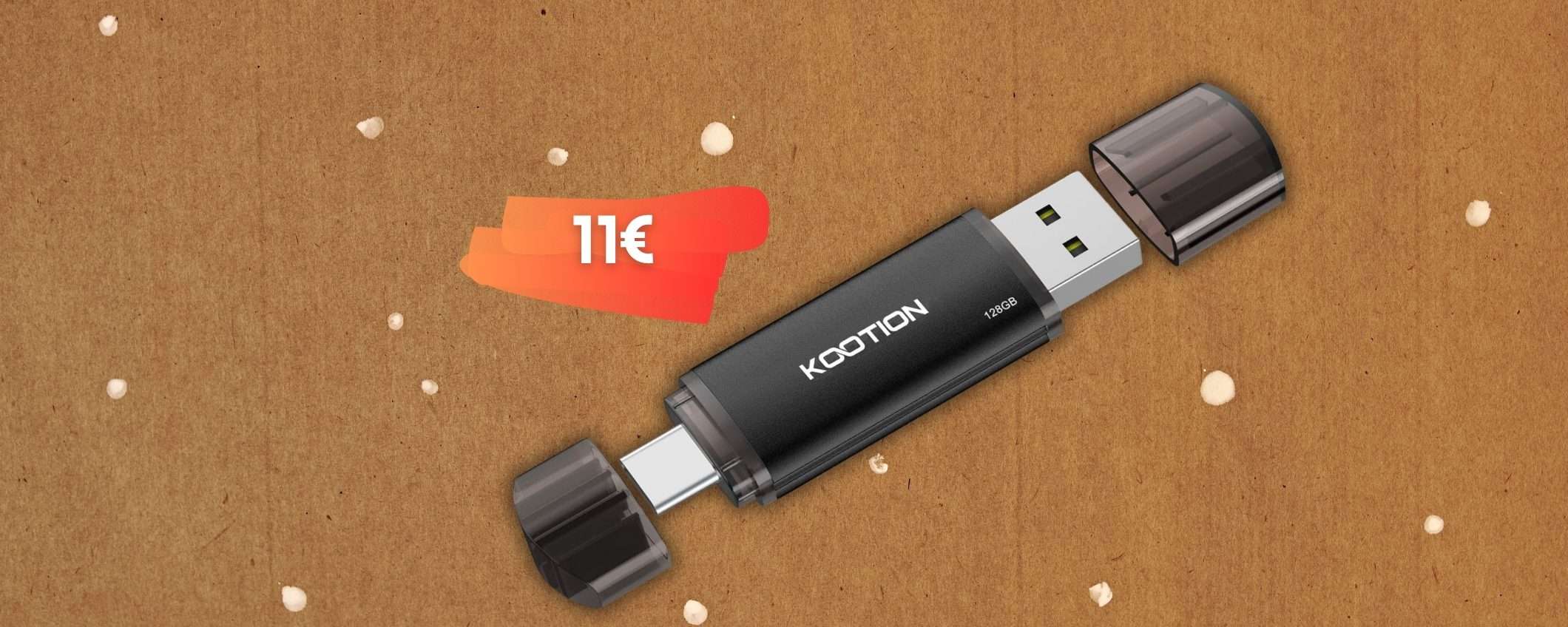 Chiavetta USB doppia: da un lato anche USB C con 128GB di memoria, 11€