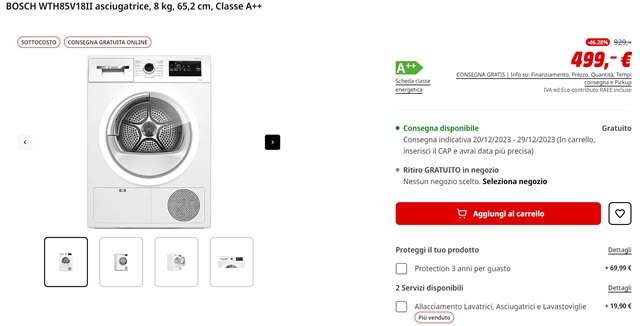 asciugatrice bosch 8 kg 499 euro mediaworld