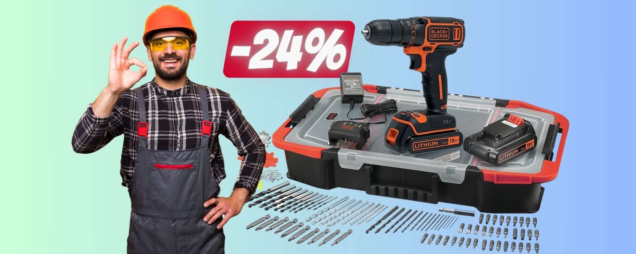BLACK+DECKER: trapano avvitatore con 2 batterie e 160 accessori (-24%) BLACK+DECKER: trapano avvitatore con 2 batterie e 160 accessori (-24%)