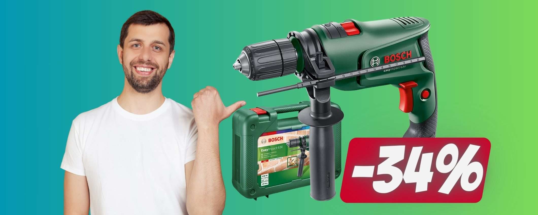 Bosch: trapano a percussione PROFESSIONALE con valigetta al 34% Bosch: trapano a percussione PROFESSIONALE con valigetta al 34%