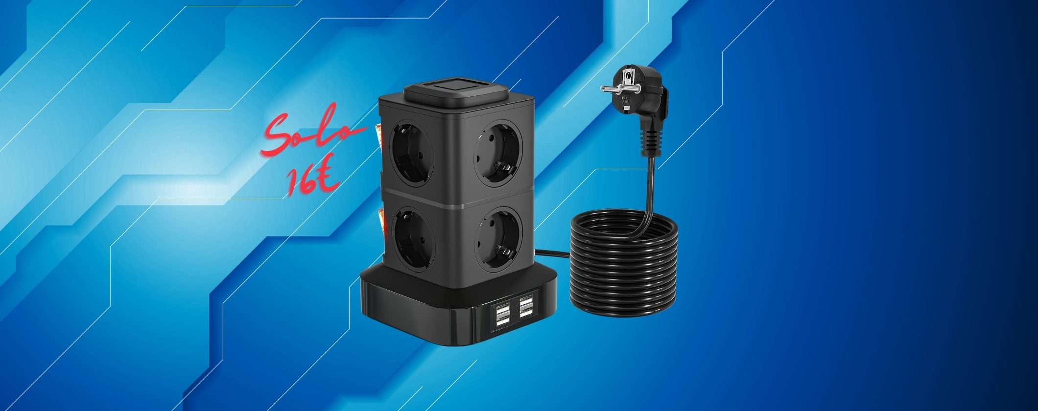 Ciabatta Multipresa Verticale: 4 USB e 8 Schuko a 16€, FOLLIA Ciabatta Multipresa Verticale: 4 USB e 8 Schuko a 16€, FOLLIA