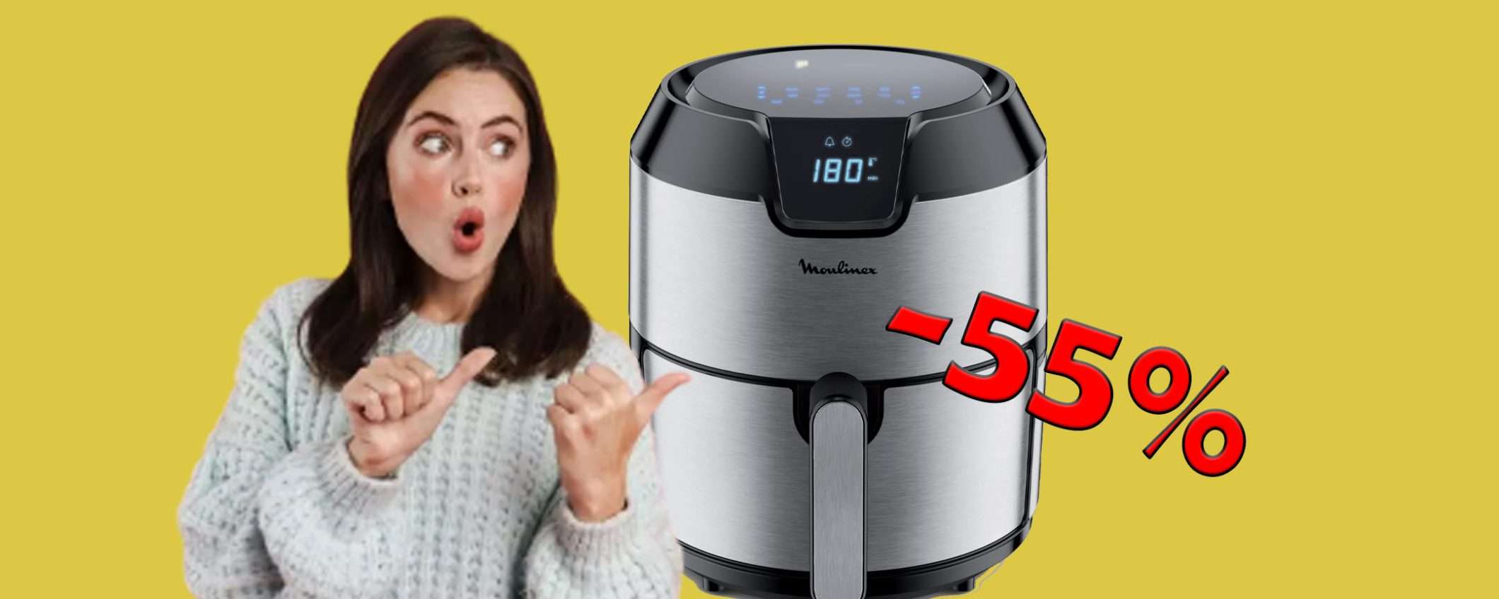 Friggitrice ad aria Moulinex da 4.2 litri in sconto WOW del 55% Friggitrice ad aria Moulinex da 4.2 litri in sconto WOW del 55%