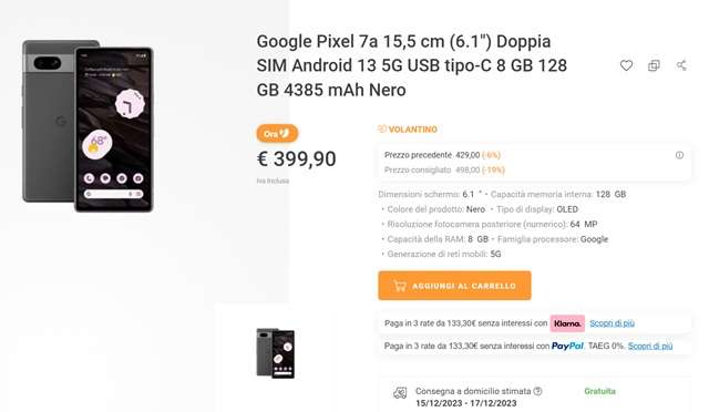 google pixel 7a 399 euro unieuro