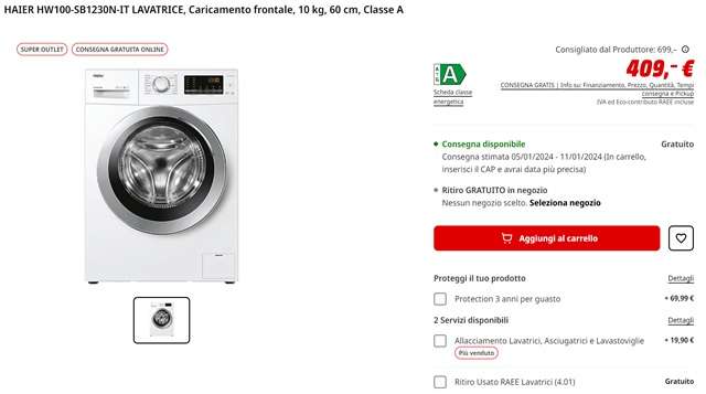 lavatrice haier 10 kg 409 euro mediaworld