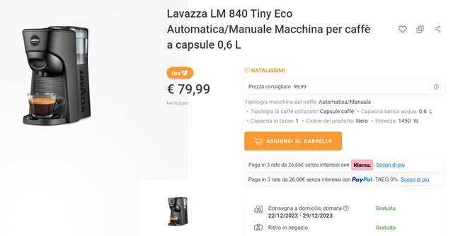 lavazza tiny eco 79 euro unieuro